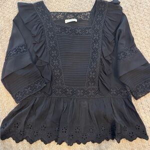 Ulla Johnson Black Ruffled Peplum Blouse